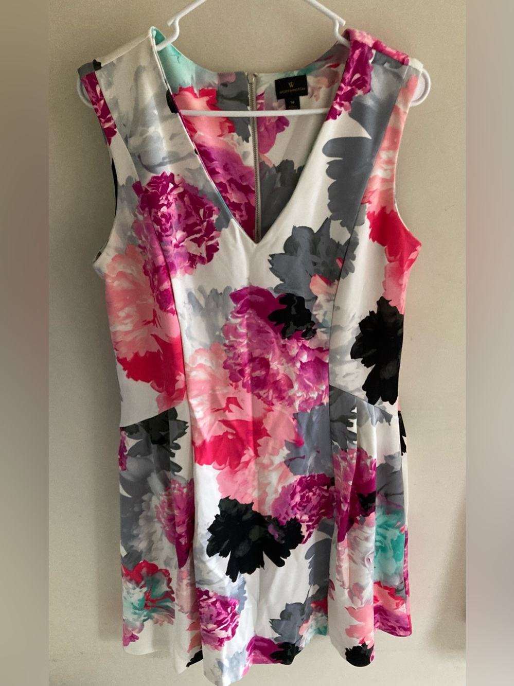 Worthington Pink Multi Floral V-Neck Sleeveless dress